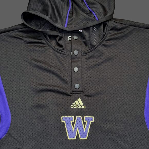 adidas UW Huskies University of Washington Mesh Hoodie Black L NWT HN7656 - Picture 2 of 8